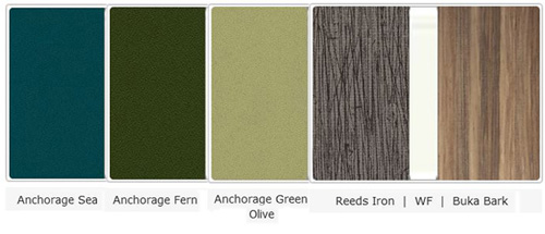 Office Color Palette: Anchorage Sea | Anchorage Fern | Anchorage Green | Reeds Iron | WF | Buka Bark