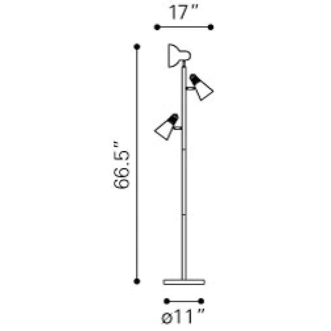 3 light floor lamp dimensions view