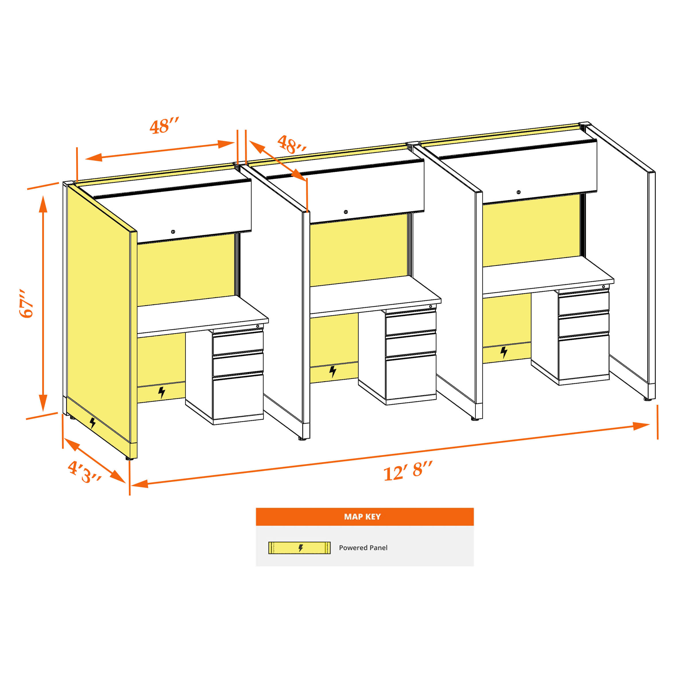 Hot desk CUB 3 67 P 44 WHT WH PSO