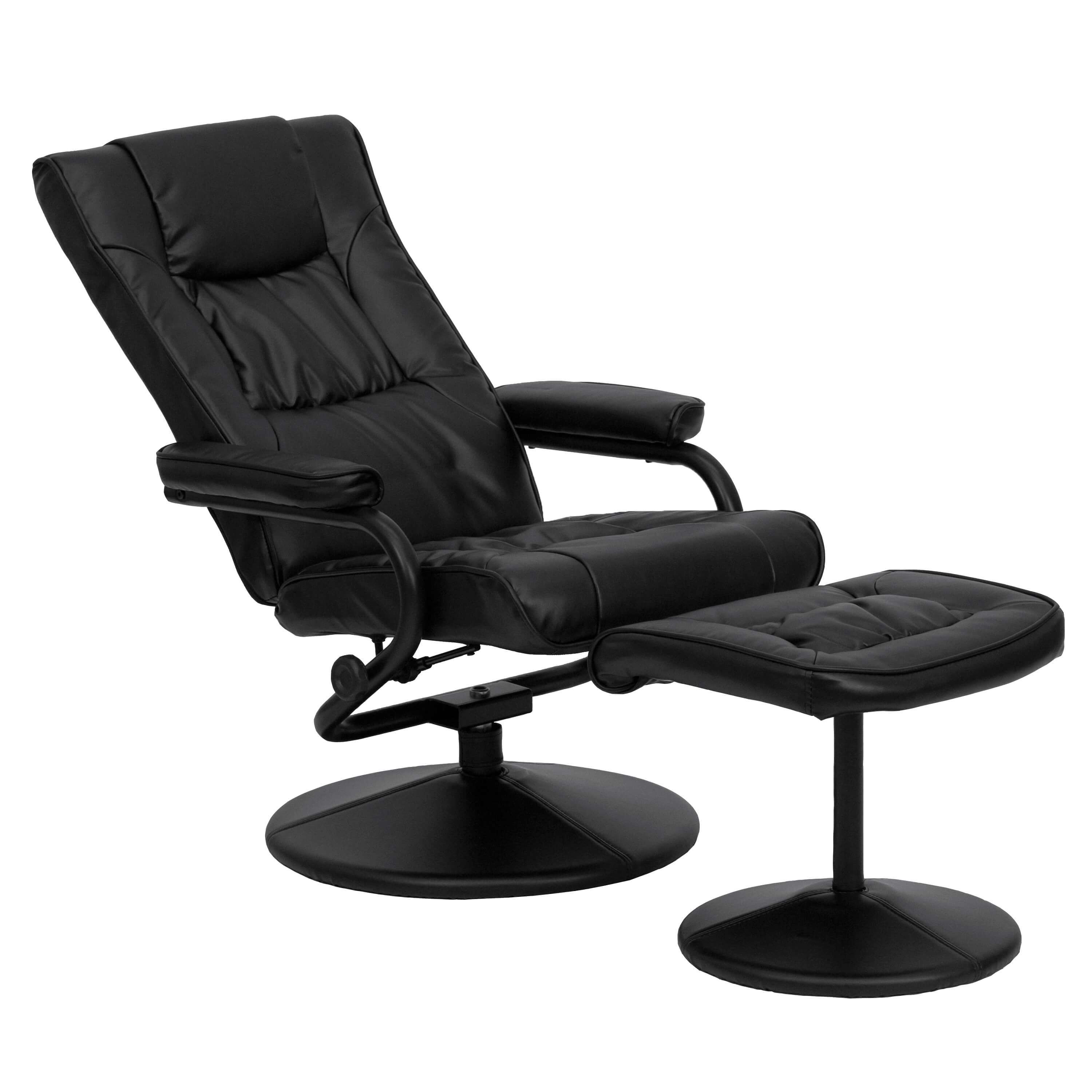 Contemporary recliner with ottoman reclined view