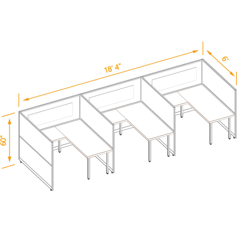 L shaped desk cubicle 3pack 60h