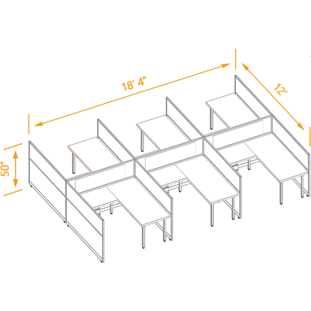 L shaped desk cubicle 6pack 50h