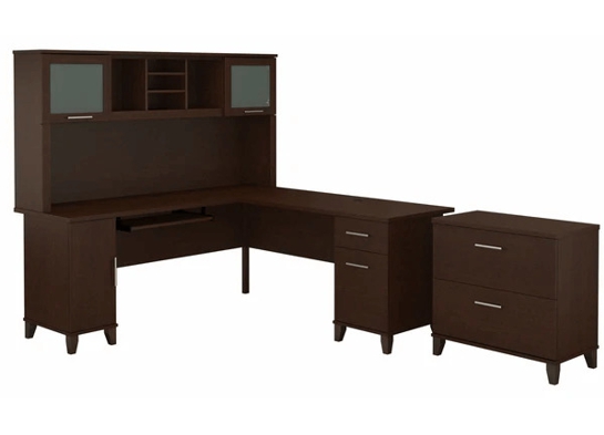 L shaped computer desk with traditional file cabinet 72 w highlight mocha cherry 1