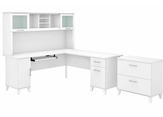 L shaped computer desk with traditional file cabinet 72 w highlight white 2 L shaped computer desk with traditional file cabinet 72 w highlight white 2