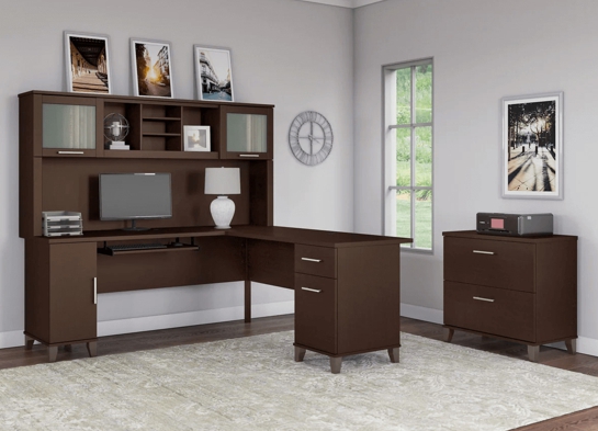 L shaped computer desk with traditional file cabinet 72 w space view mocha cherry 2 L shaped computer desk with traditional file cabinet 72 w space view mocha cherry 2
