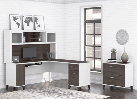 L shaped computer desk with traditional file cabinet 72 w space view storm gray white 2 L shaped computer desk with traditional file cabinet 72 w space view storm gray white 2