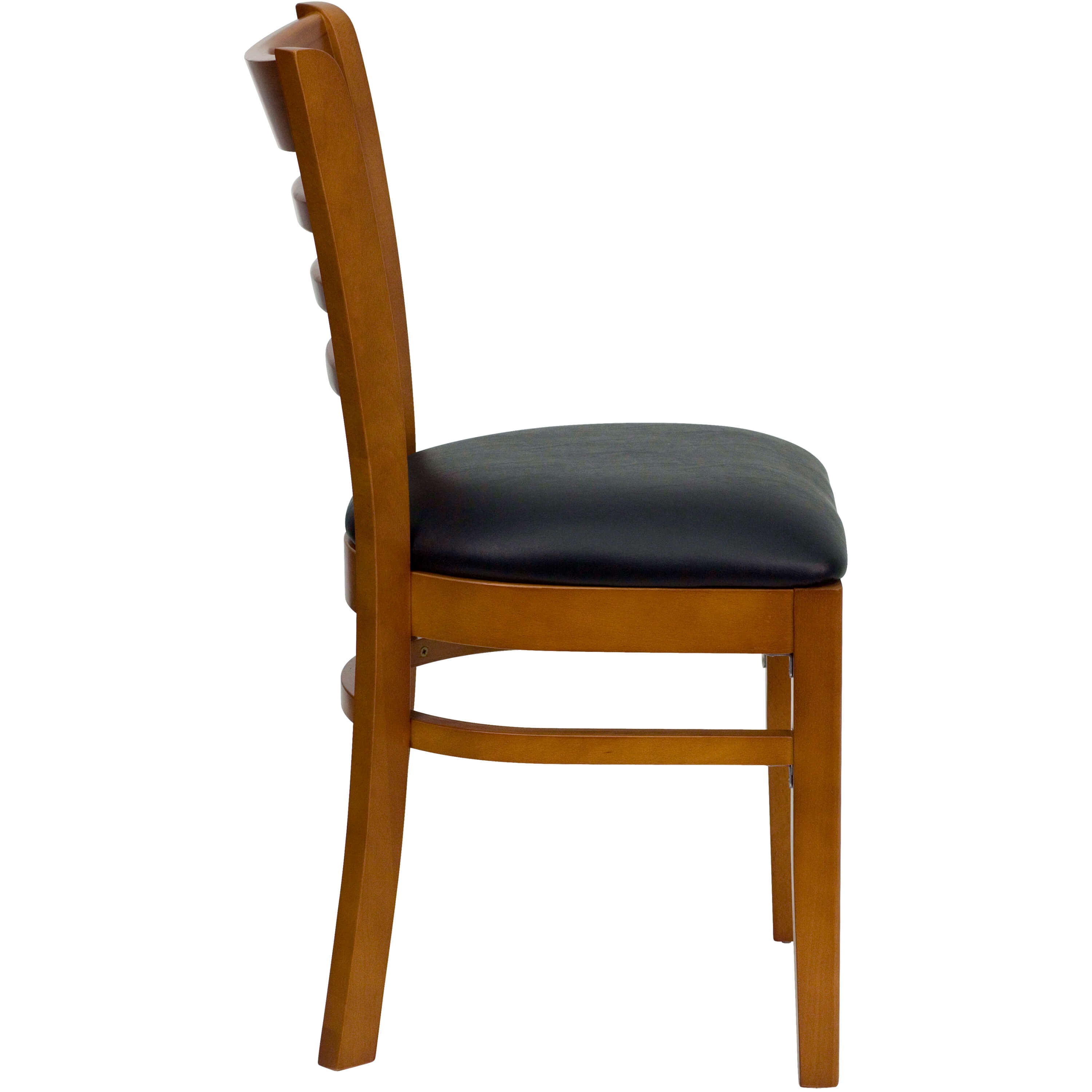 Ladder back wooden dining chair side view