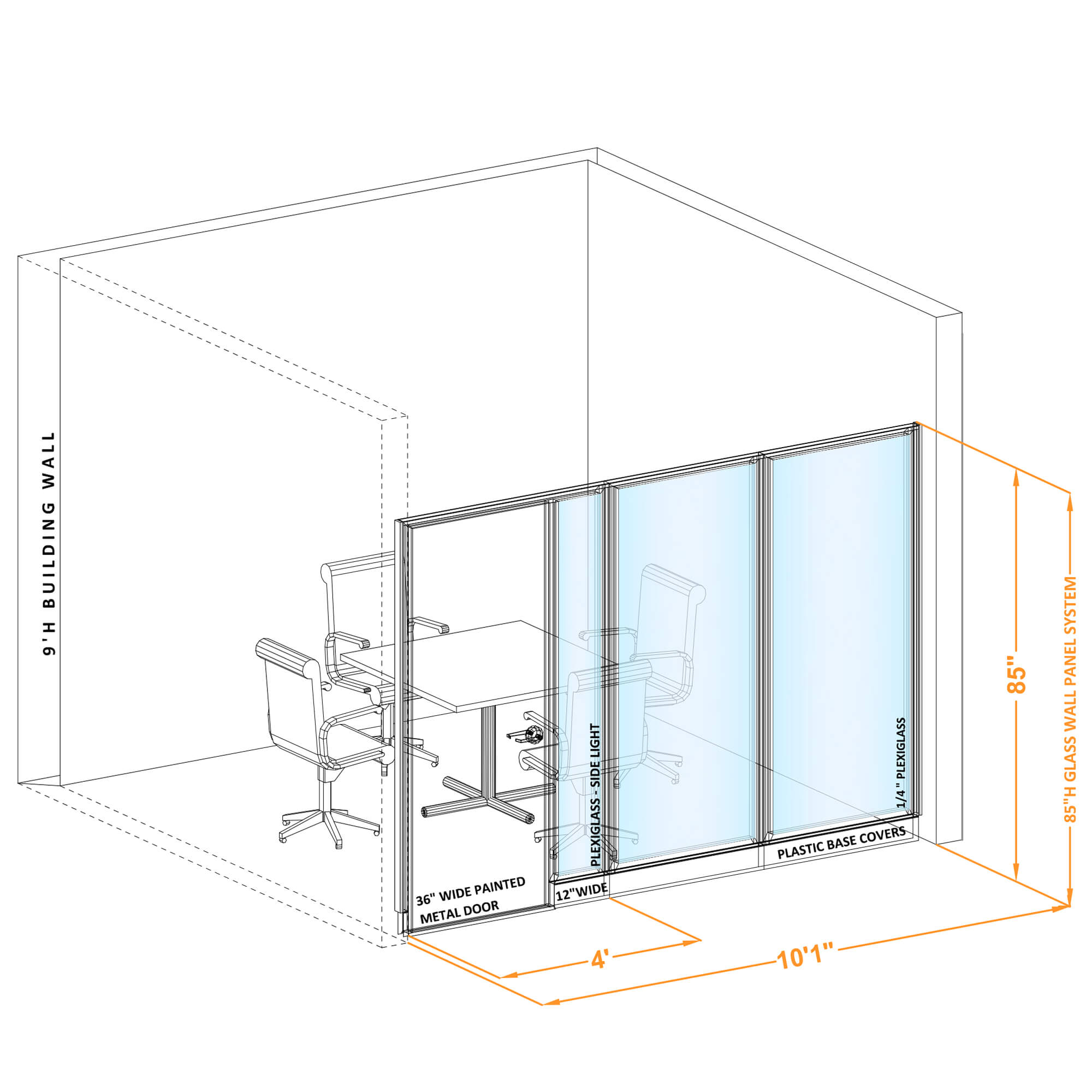 Modular glass office walls GWCR I 100x850