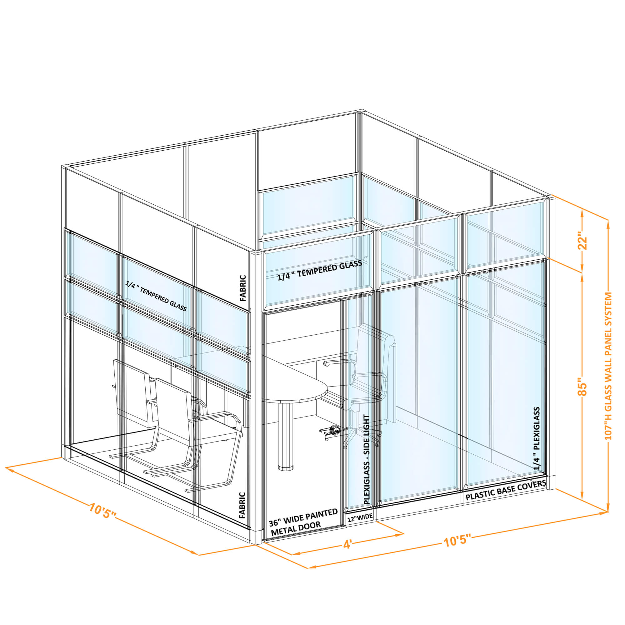 Modular glass office walls GWO O 100x100x1070