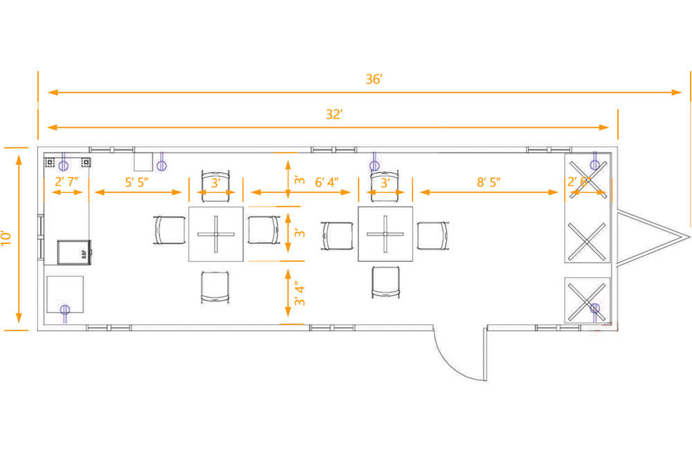 Breakroom trailer floor plan square tables