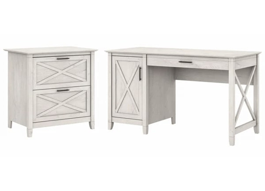 Rustic style desk with drawer lateral file cabinet highlight linen white oak
