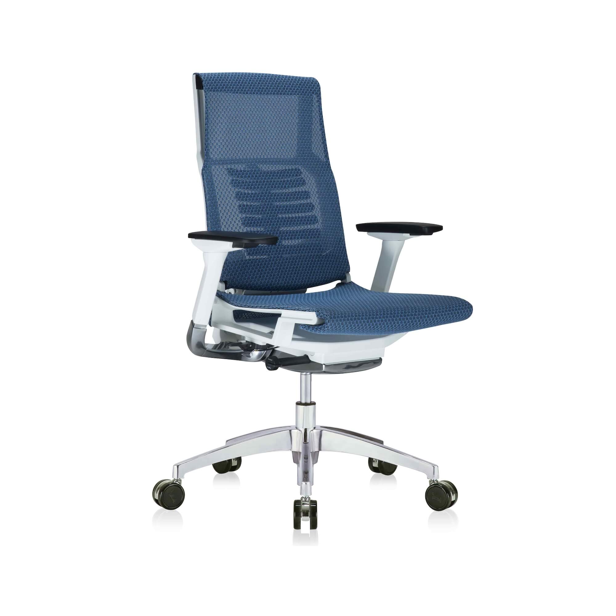 Office furniture chairs office desk chairs executive ergonomic office chair for sciatica blue and white frame angle view