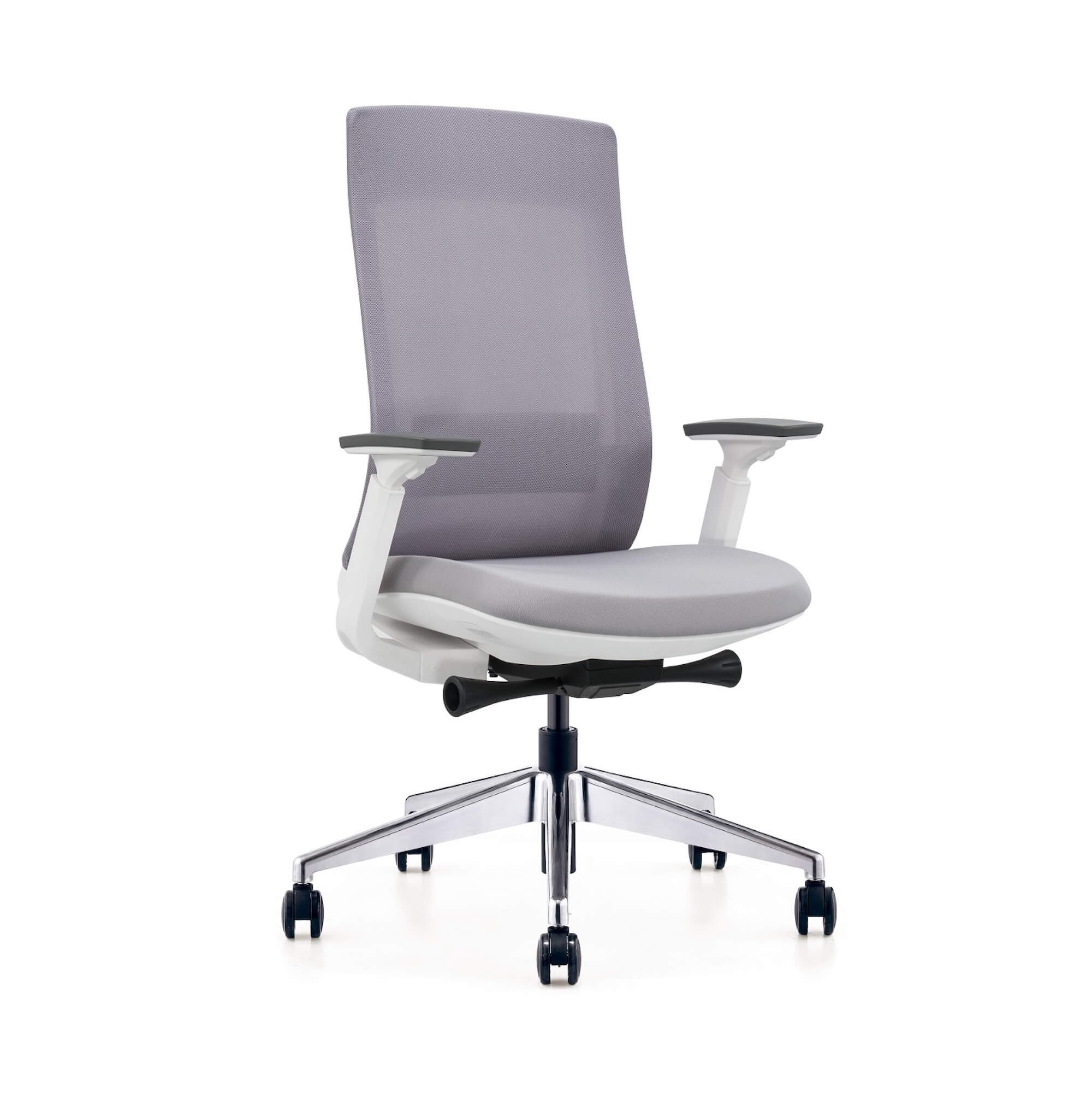 Office furniture chairs office desk chairs modern executive chair white frame gray fabric angle view