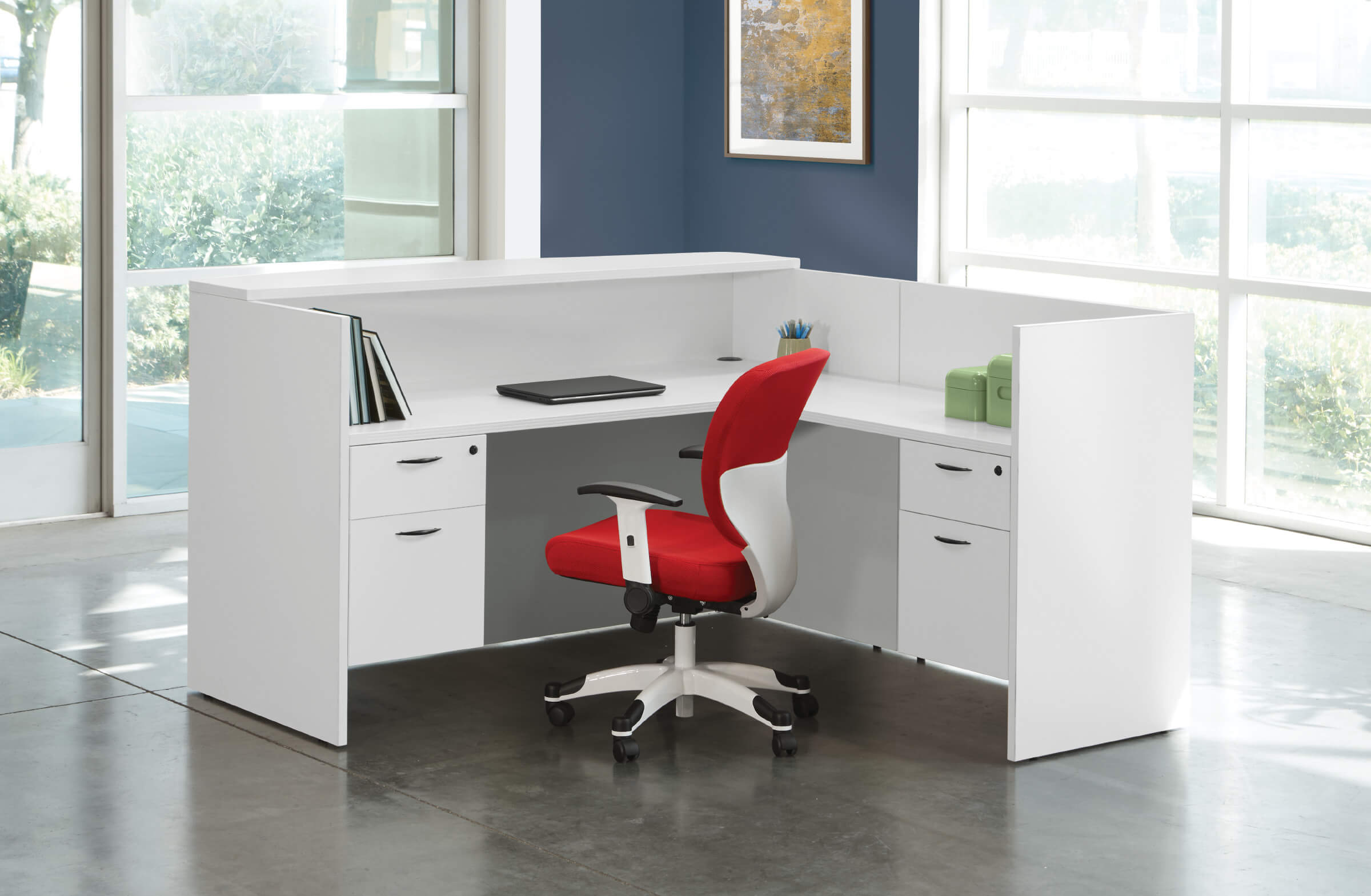 Office reception desk straight reception desk contemporary office reception desk white space view 1