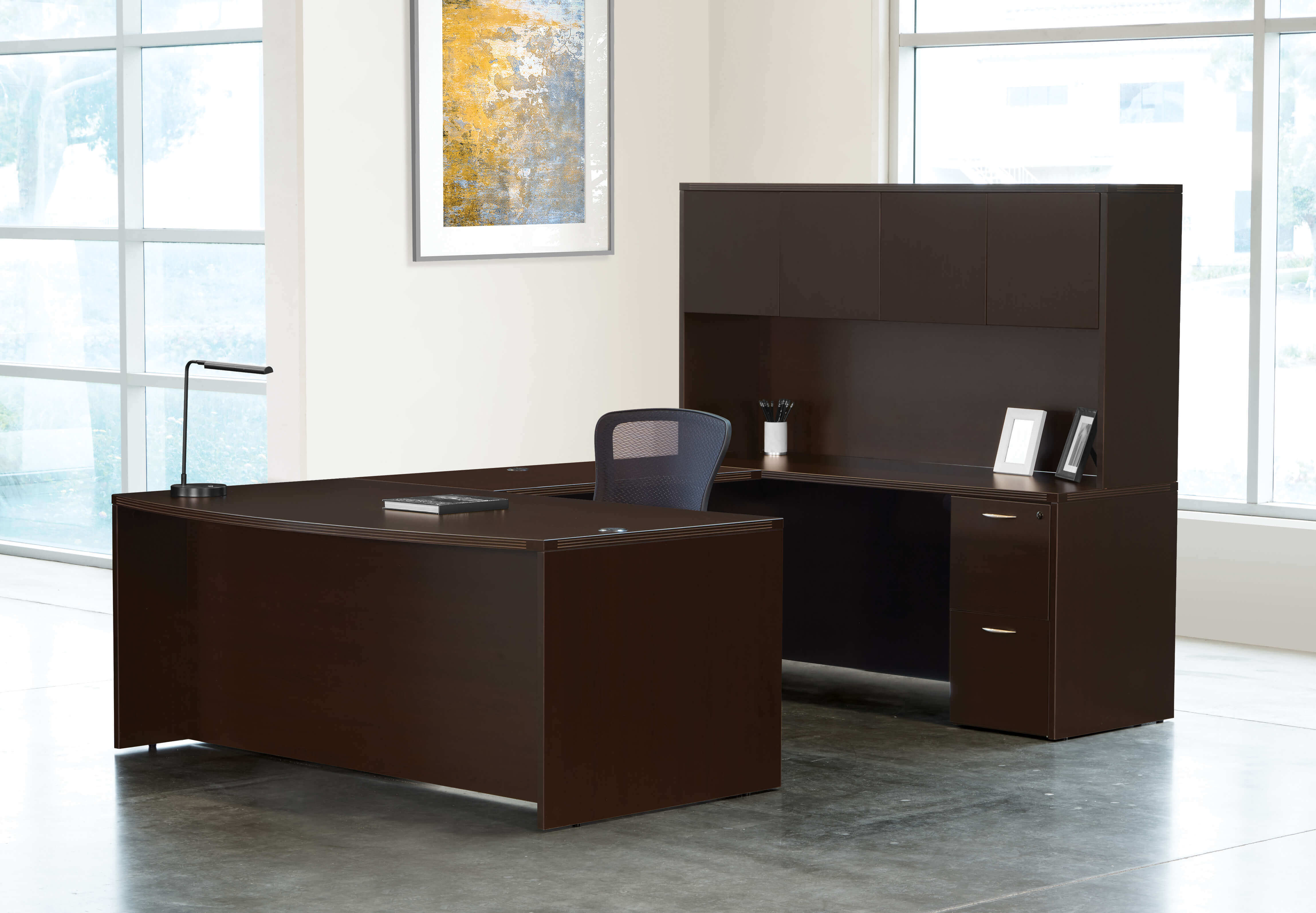 U shaped desk u shaped desk with hutch modern u shaped office desk espresso view 5