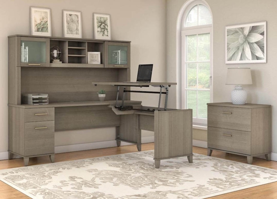 Sit and stand desk sit and stand corner desk standing desk with storage ash gray space view