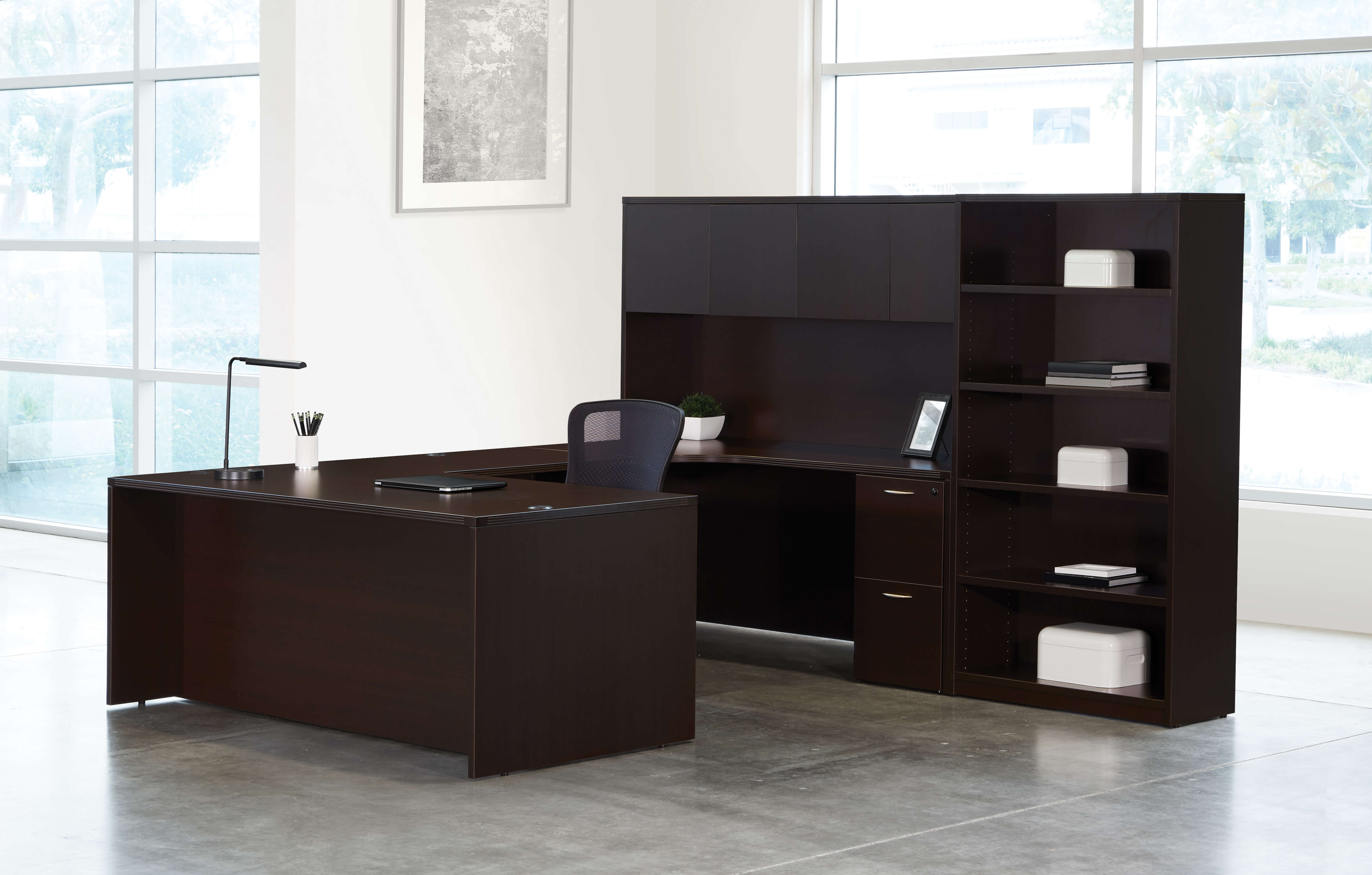 U shaped desk u shaped desk with hutch contemporary u shaped office desk espresso space view left