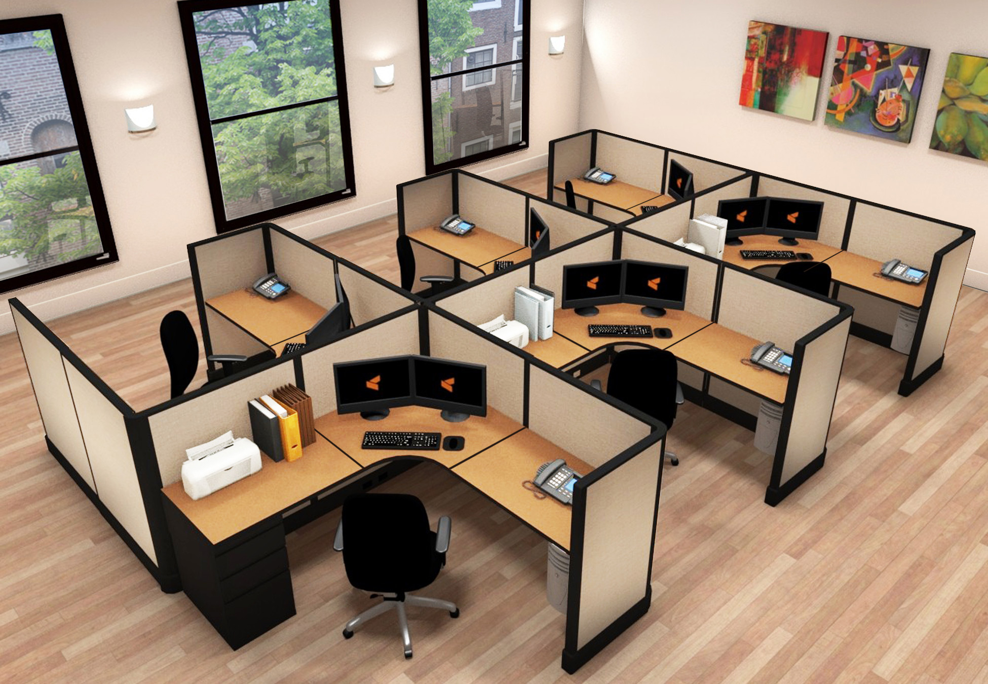 6x6 Commercial Computer Desk - 6 Pack Cluster